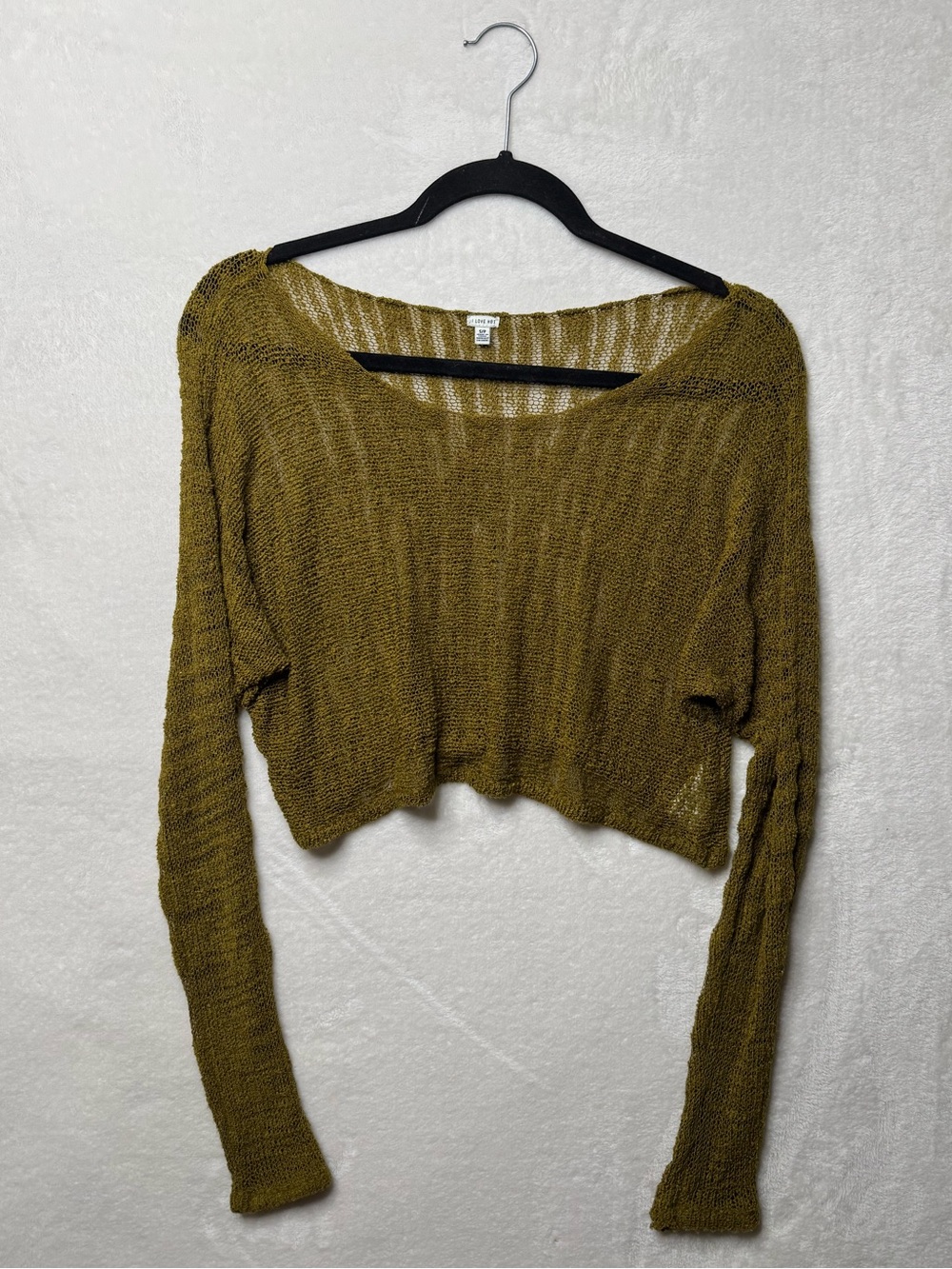 I lOVE H81 Olive Open-Weave Cropped Knit Crochet Sweater S